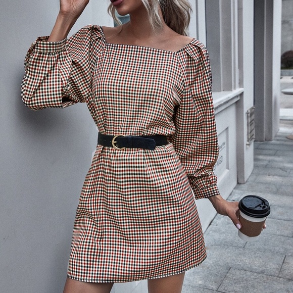 Dresses & Skirts - plaid long wide sleeve fall classic mini dress